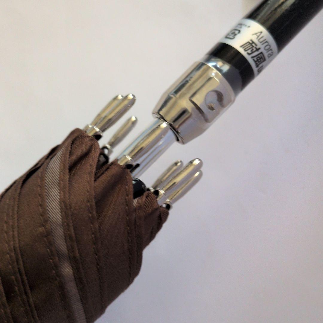 ゲラルディーニ　微光沢ネイビー×茶の縁取り　ロゴプリント　長傘　雨傘