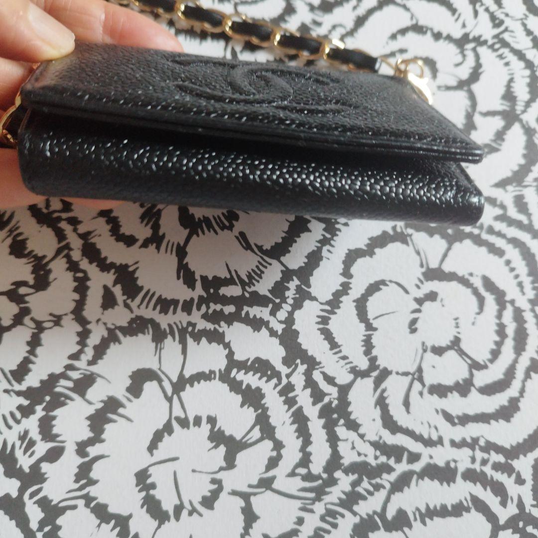 CHANEL ブラック レザー チェーンケース