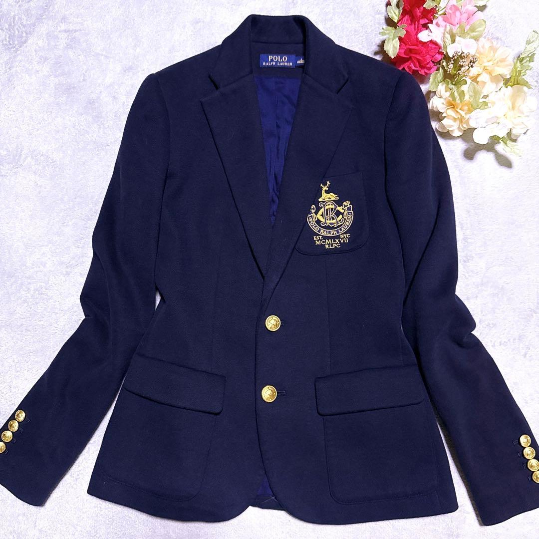 現行タグ【未使用】ポロラルフローレン 紺ブレ エンブレム 刺繍 金ボタン M