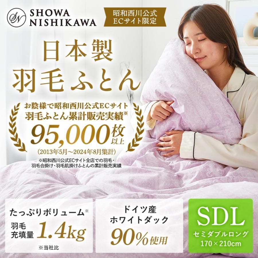 ★未使用★昭和西川 羽毛布団 EC919-B セミダブル 170×210