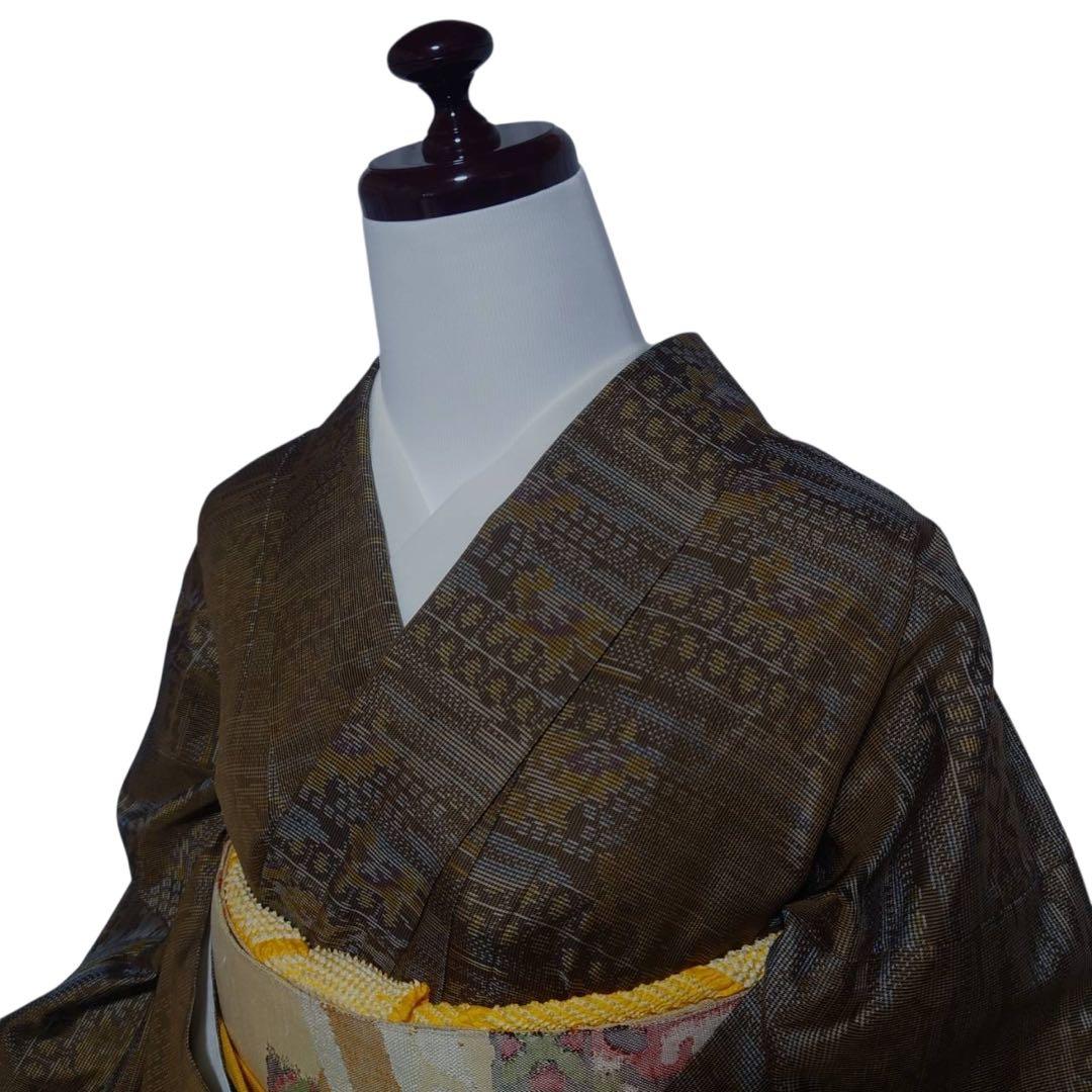 未使用近い　美品　袷　正絹　大島紬　小紋　フルセット