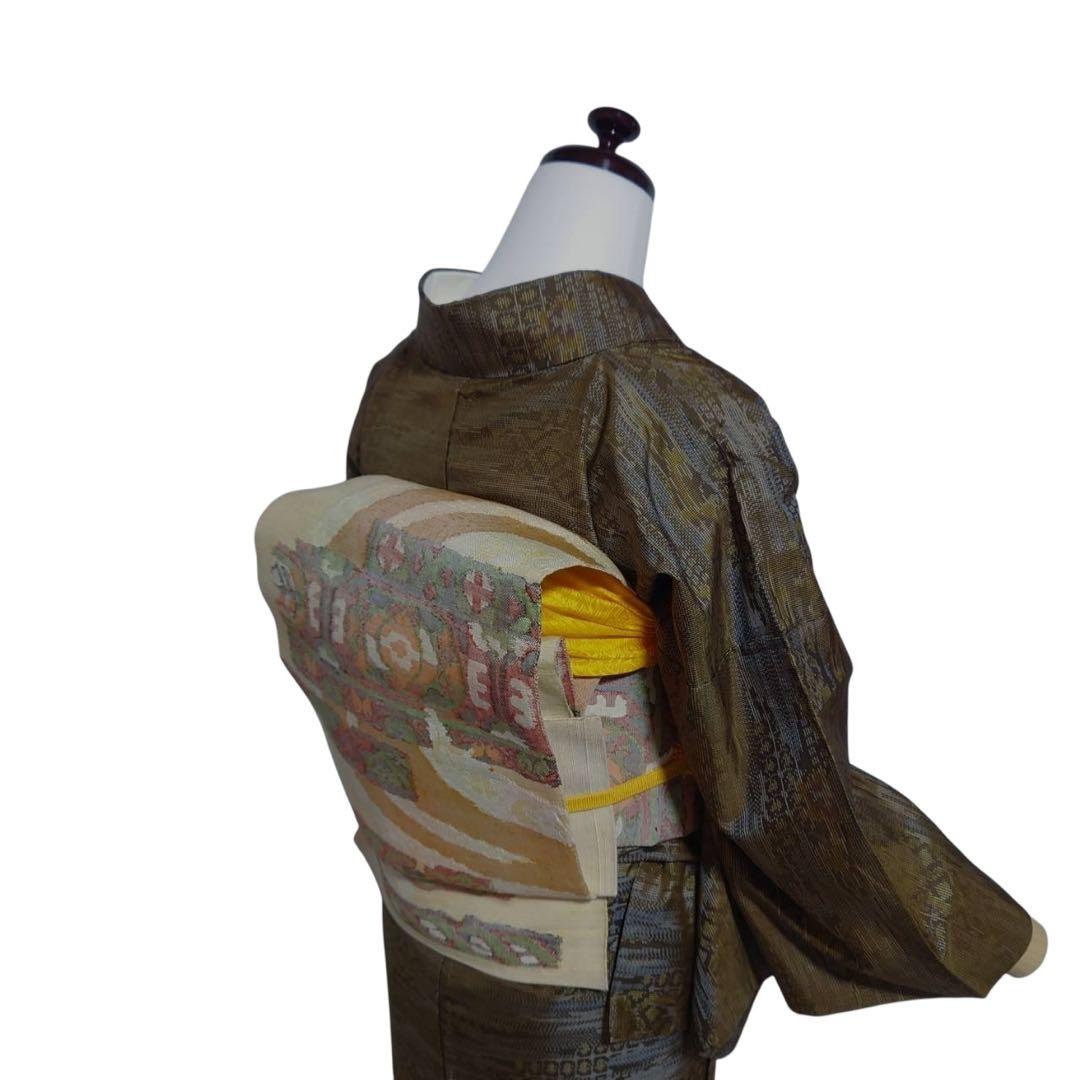 未使用近い　美品　袷　正絹　大島紬　小紋　フルセット