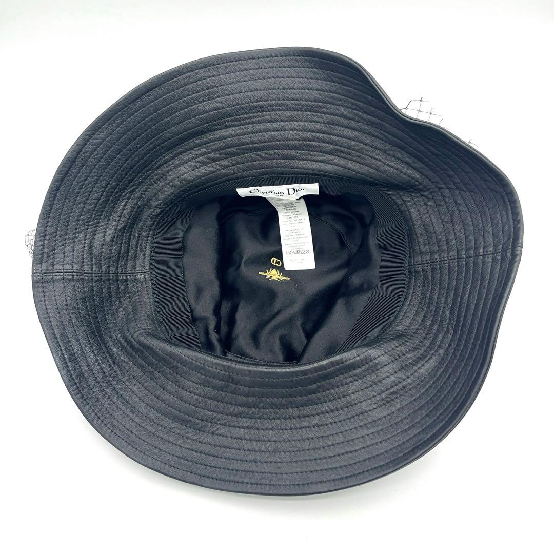 クリスチャンディオール Dior レザー バケットハット　チュール　ブランド帽子