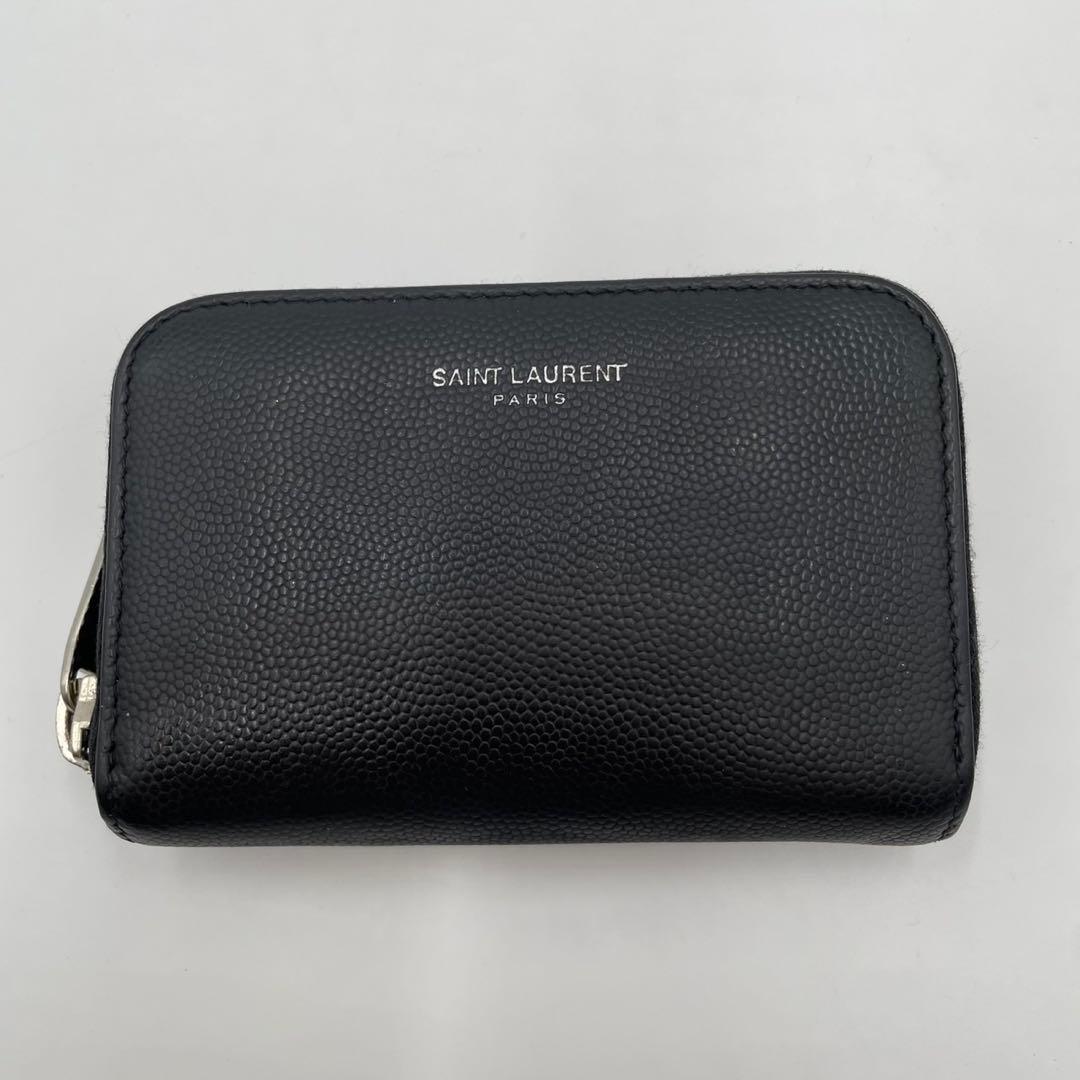 サンローランパリケース ラウンドジップ キャビアスキン ブラック