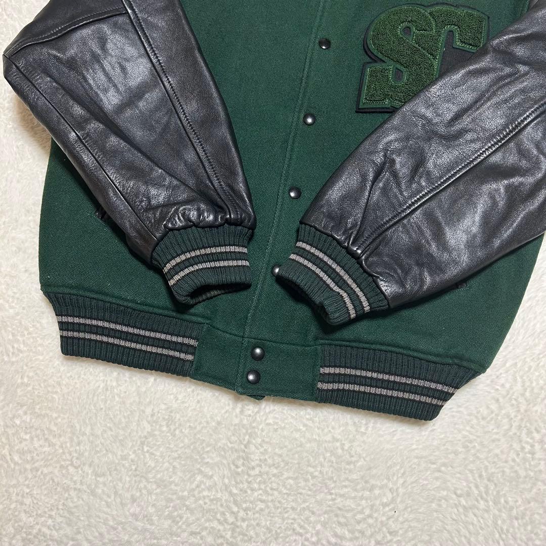 レア SCENE by VAN JAC バックロゴ 牛革 袖 スタジャン 緑 L
