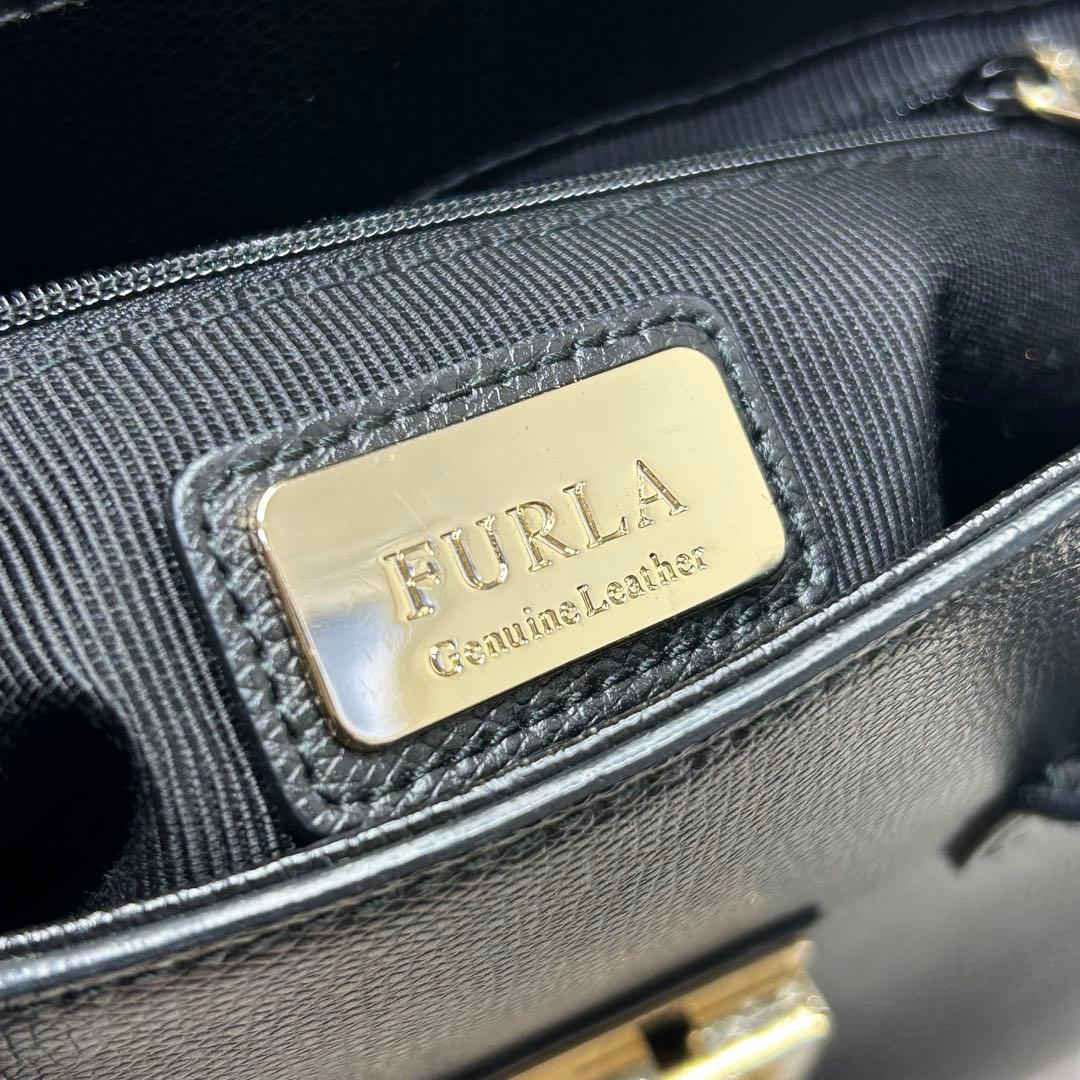 美品 FURLA フルラ ショルダーバッグ 2way 黒 ゴールド メトロポリス