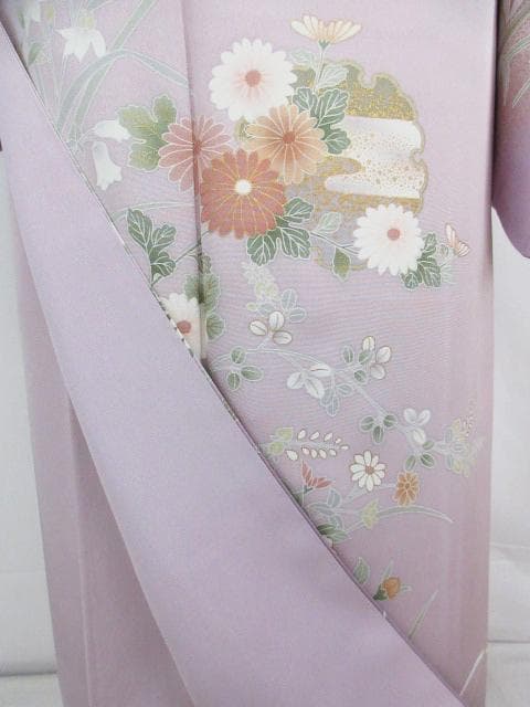 着用少ない！美品＊四季花柄＊藤色＊訪問着＊トールサイズ＊１６７ｃｍ＊裄６９