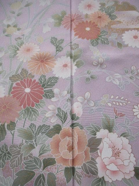 着用少ない！美品＊四季花柄＊藤色＊訪問着＊トールサイズ＊１６７ｃｍ＊裄６９