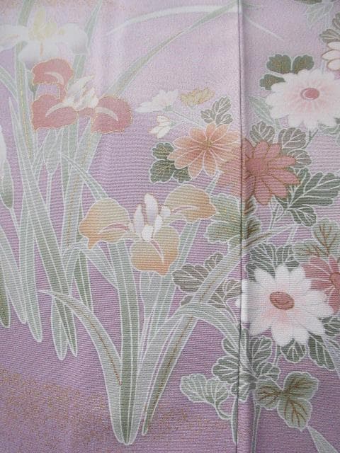 着用少ない！美品＊四季花柄＊藤色＊訪問着＊トールサイズ＊１６７ｃｍ＊裄６９