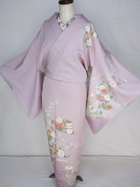 着用少ない！美品＊四季花柄＊藤色＊訪問着＊トールサイズ＊１６７ｃｍ＊裄６９