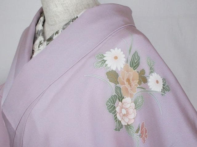 着用少ない！美品＊四季花柄＊藤色＊訪問着＊トールサイズ＊１６７ｃｍ＊裄６９