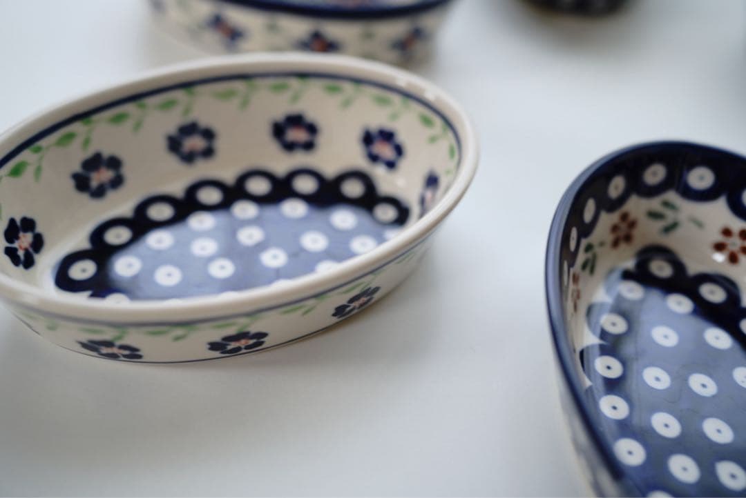 ポーリッシュポタリーオーブン皿・オーバルミニ3柄×２枚　６枚セット