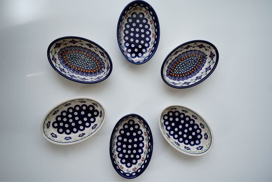 ポーリッシュポタリーオーブン皿・オーバルミニ3柄×２枚　６枚セット