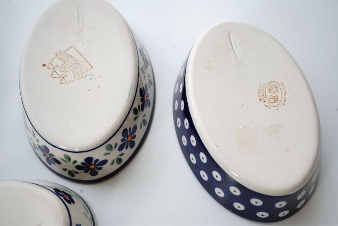 ポーリッシュポタリーオーブン皿・オーバルミニ3柄×２枚　６枚セット