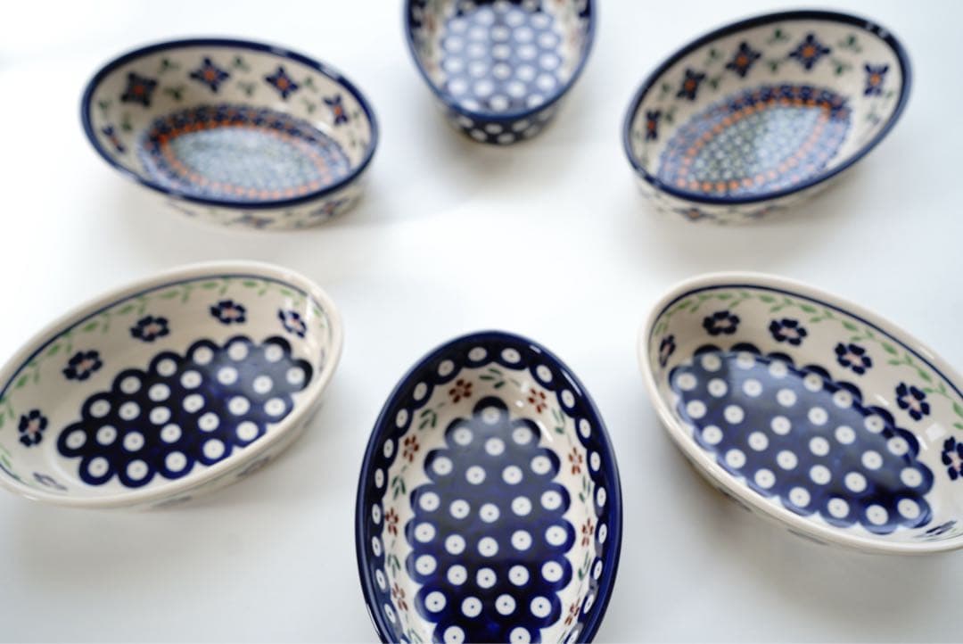 ポーリッシュポタリーオーブン皿・オーバルミニ3柄×２枚　６枚セット