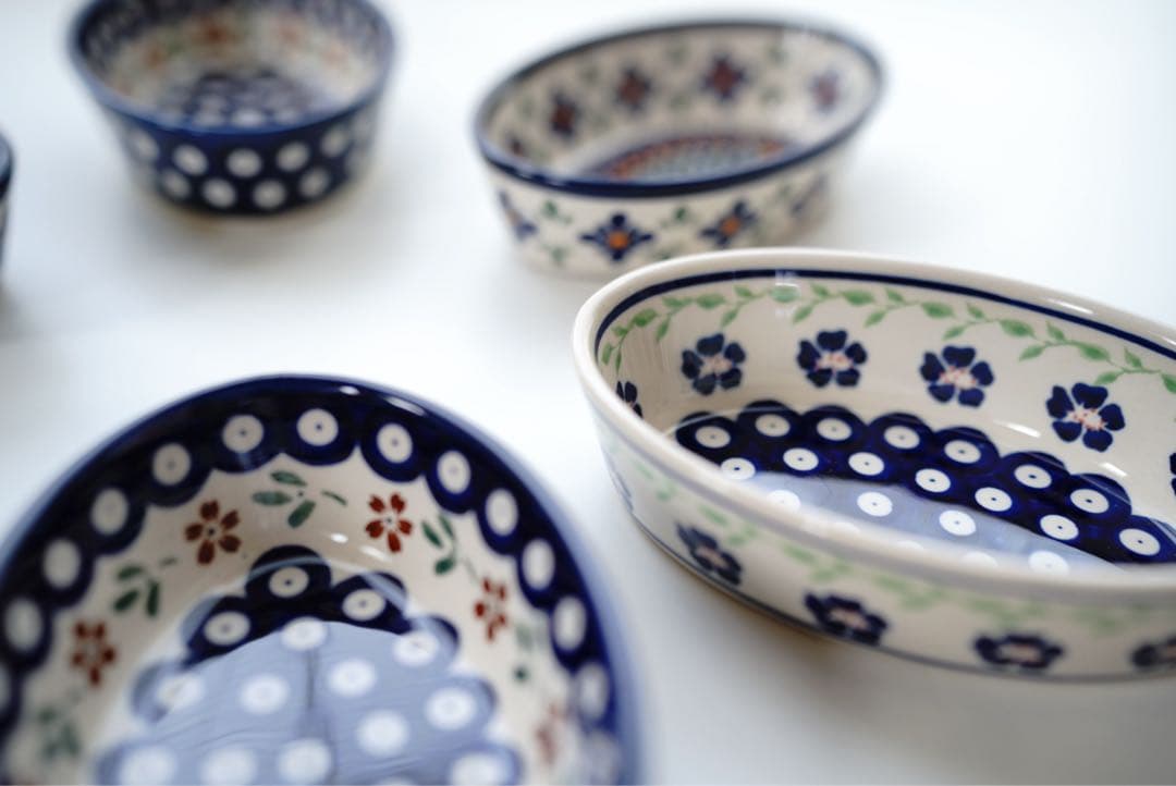 ポーリッシュポタリーオーブン皿・オーバルミニ3柄×２枚　６枚セット