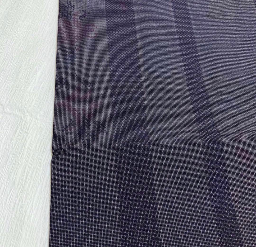 【未使用美品✨】東レシルック　さんび　洗える着物　小紋　紬調　くすんだ紫　縞