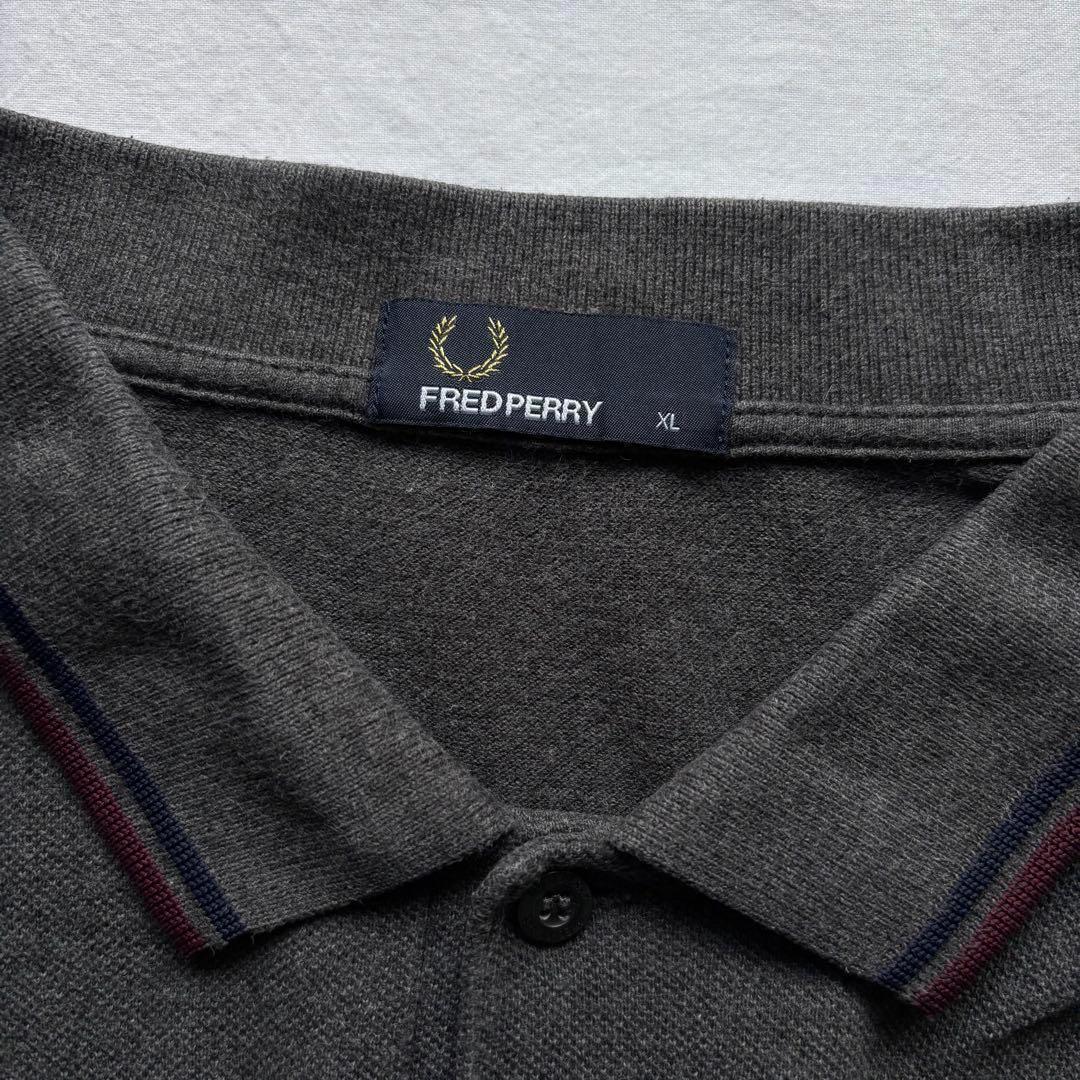 フレッドペリー　長袖ポロシャツ　ワンポイント刺繍ロゴ　XLサイズ　グレー　古着