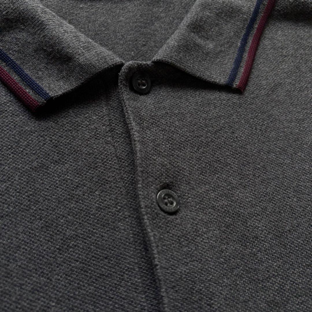 フレッドペリー　長袖ポロシャツ　ワンポイント刺繍ロゴ　XLサイズ　グレー　古着