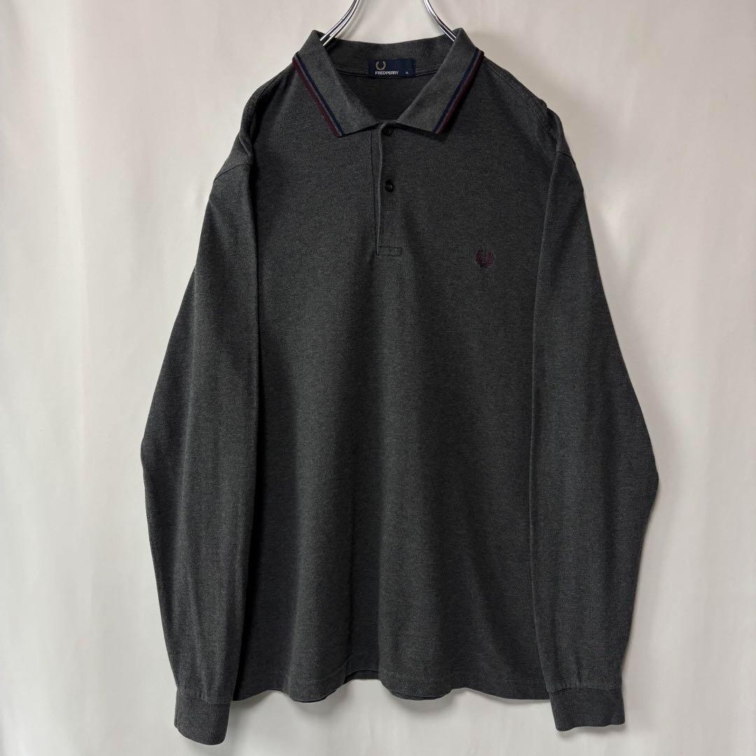 フレッドペリー　長袖ポロシャツ　ワンポイント刺繍ロゴ　XLサイズ　グレー　古着