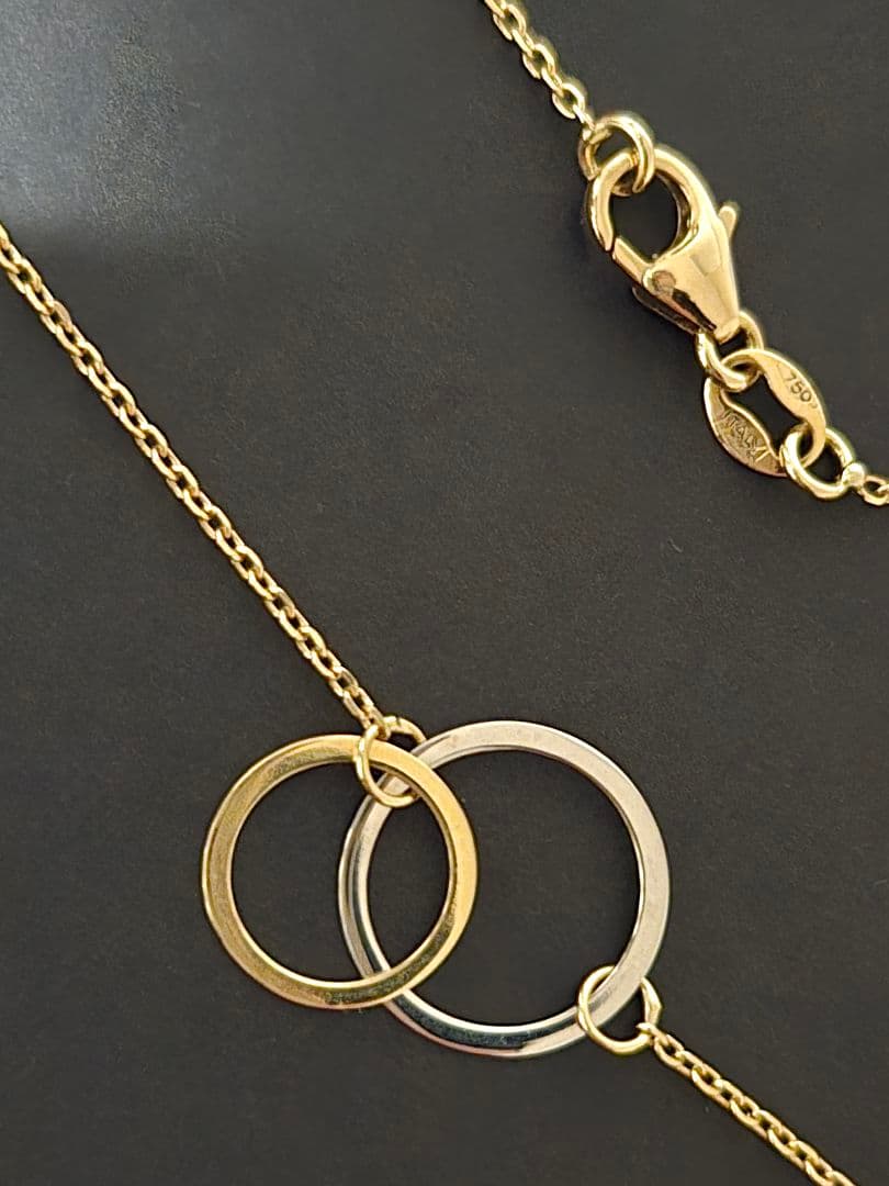 SALE☆美品☆ロングネックレス　YG&WG　80cm 750 k18