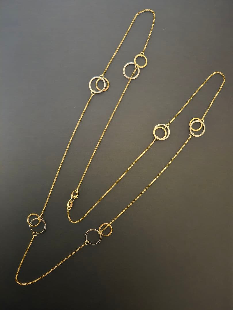 SALE☆美品☆ロングネックレス　YG&WG　80cm 750 k18