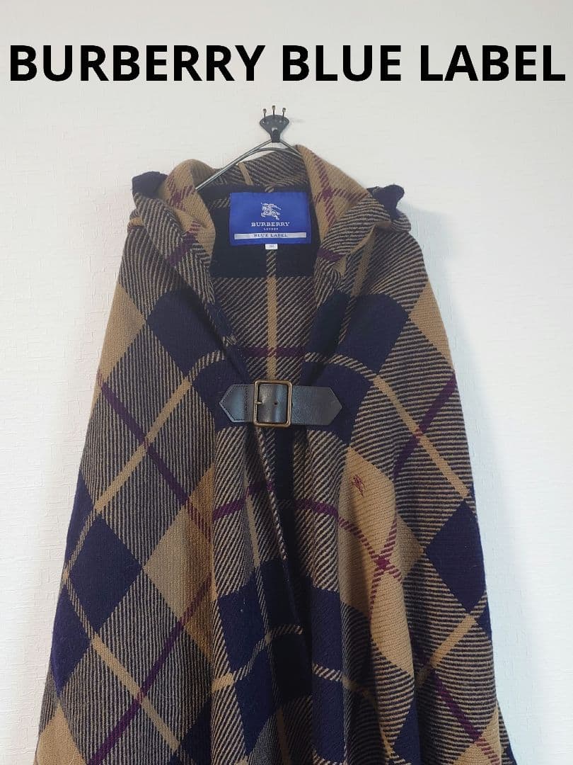 バーバリーブルーレーベル　ポンチョストール　ウール　ブランケット　美品
