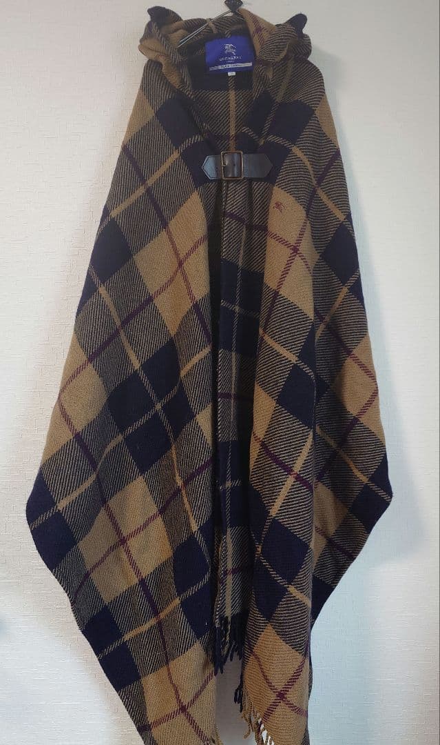 バーバリーブルーレーベル　ポンチョストール　ウール　ブランケット　美品