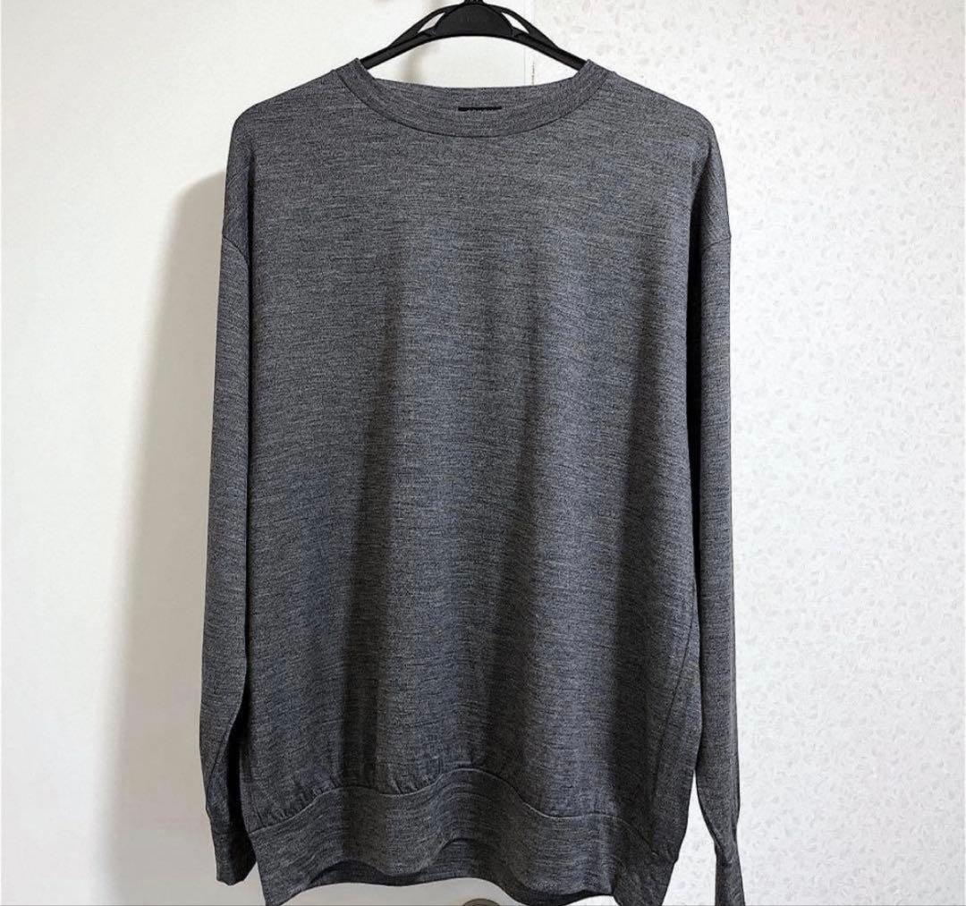 COMOLI サマーウール長袖クルー 2 グレー ウール天竺 ニット