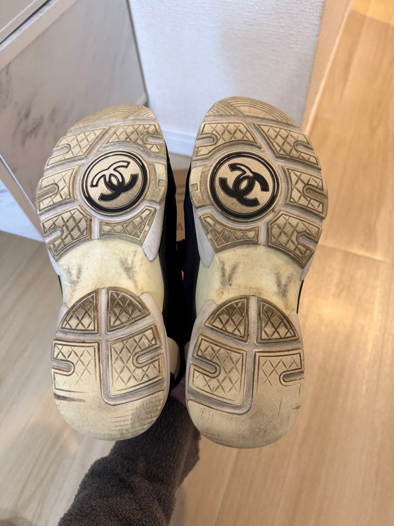 【シャネル】ファブリックスニーカー ブラック ピンクシューズ レディース36