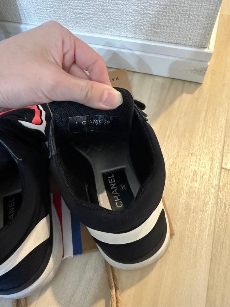 【シャネル】ファブリックスニーカー ブラック ピンクシューズ レディース36