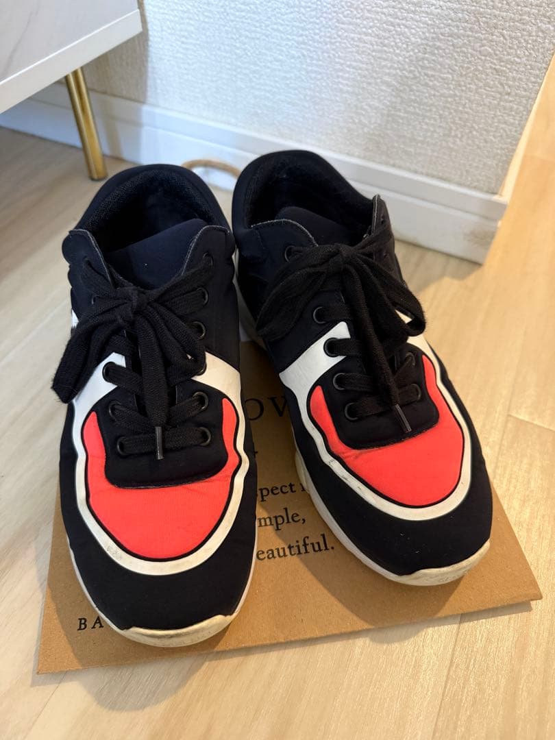 【シャネル】ファブリックスニーカー ブラック ピンクシューズ レディース36