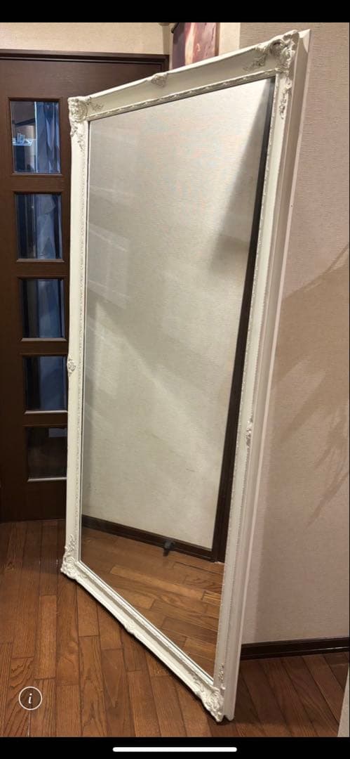 【180cm×90cm】姿見、全身鏡、立て掛け、白、ロココ、アイテム番号S-1