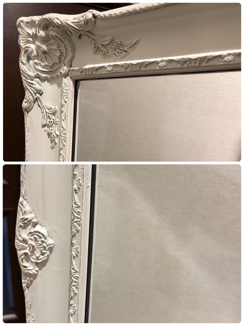 【180cm×90cm】姿見、全身鏡、立て掛け、白、ロココ、アイテム番号S-1