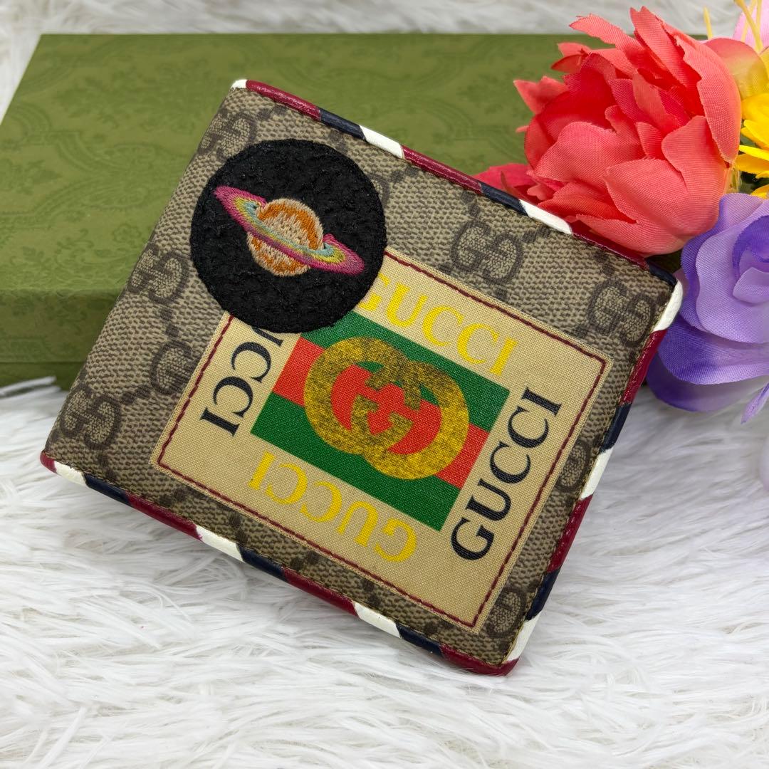 希少／美品✨グッチ　二つ折り　ナイトクーリエ　PVC UFO　レザー　茶