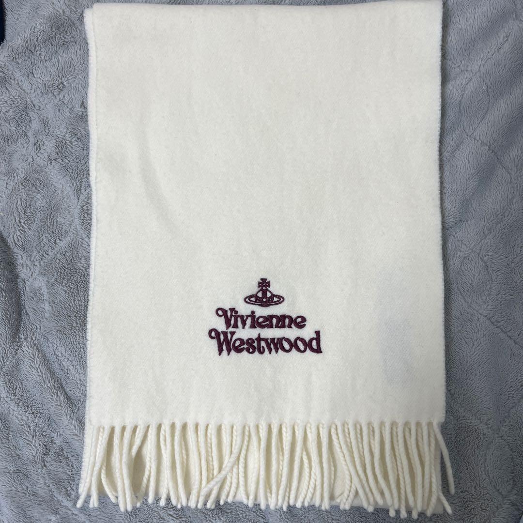 Vivienne Westwood ウール オーブロゴ刺繍　フリンジマフラー