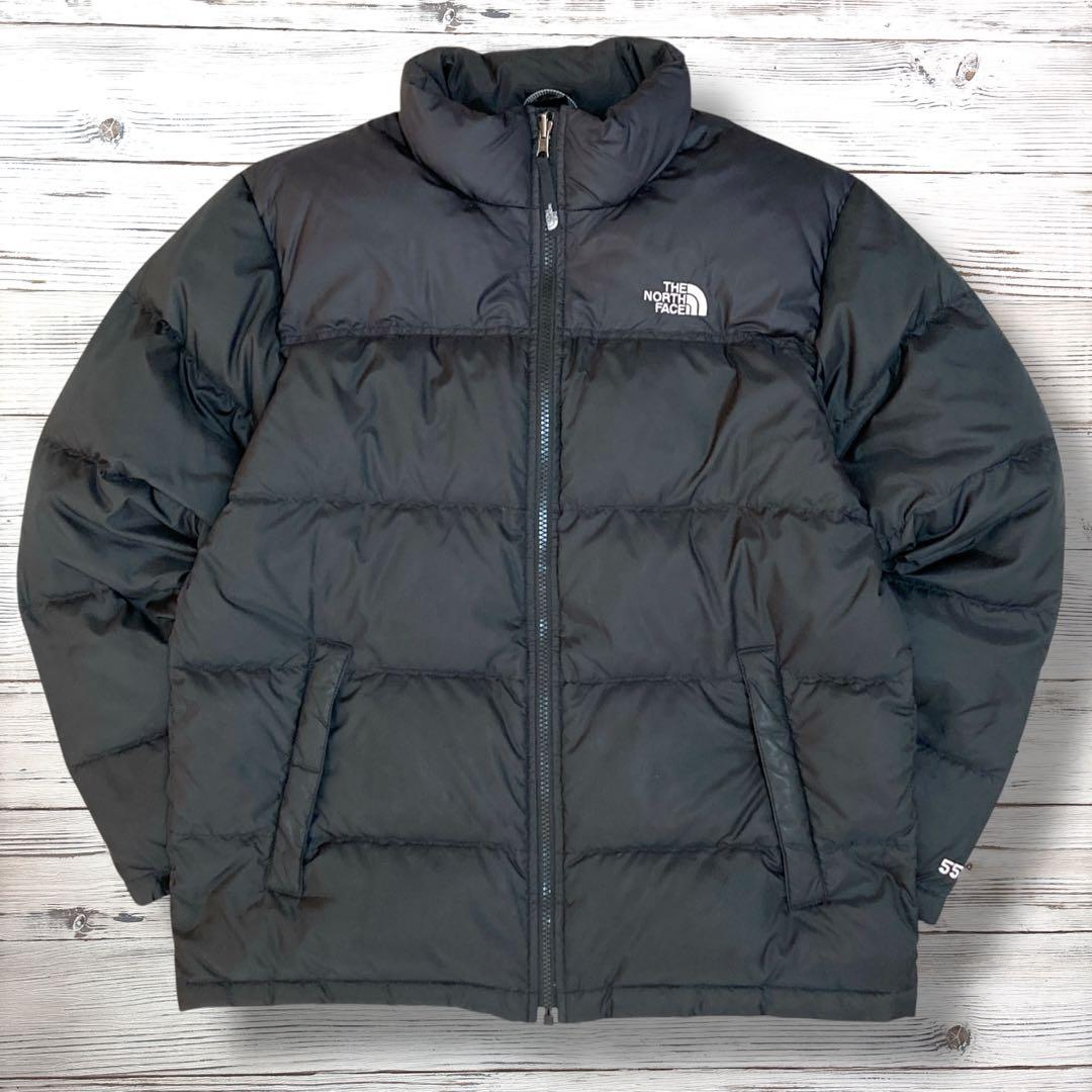 ザノースフェイス ダウン 刺繍ロゴ 黒 ブラックボーイズXL 0649