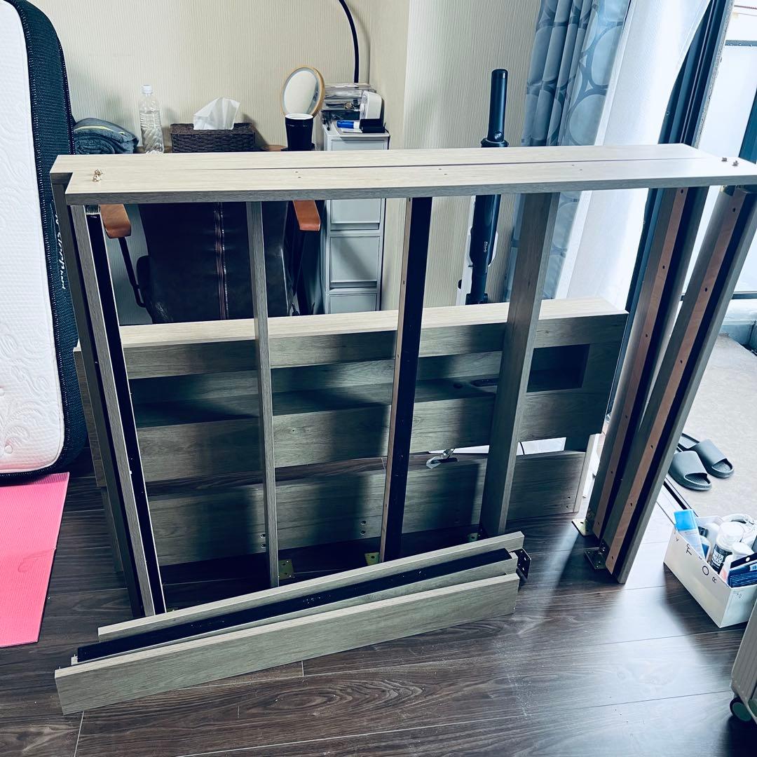 直接引取 東京都 RASIK セミダブル ベッドフレーム LED照明 グレージュ