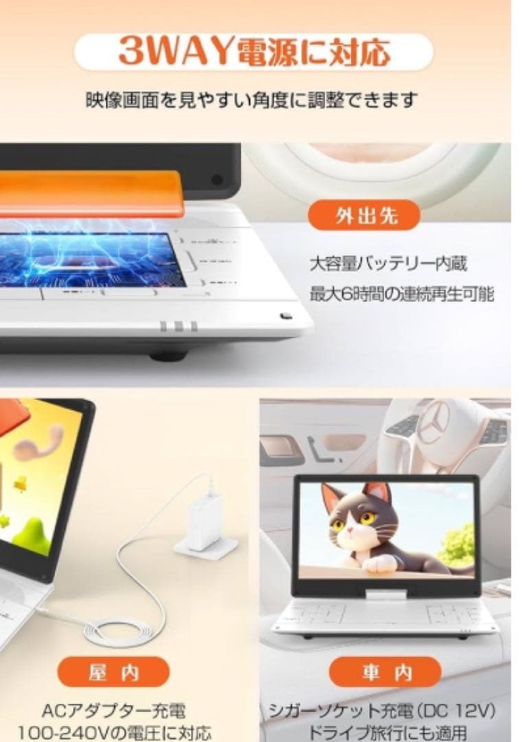 ポータブルDVDプレーヤー 15.6インチ 6時間連続再生