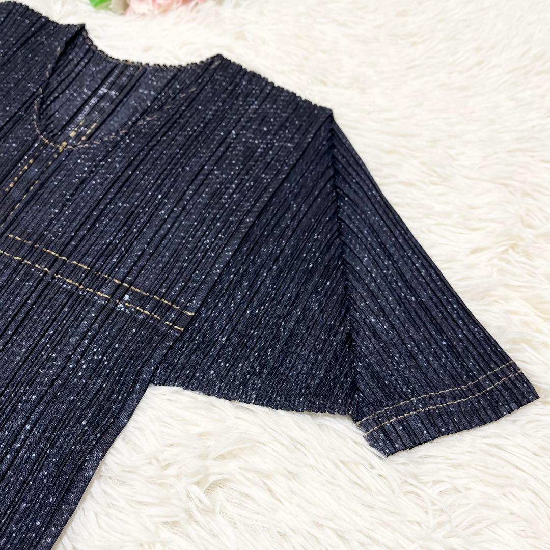 美品　PLEATS PLEASE セットアップ デニム転写 トップス　ロング丈