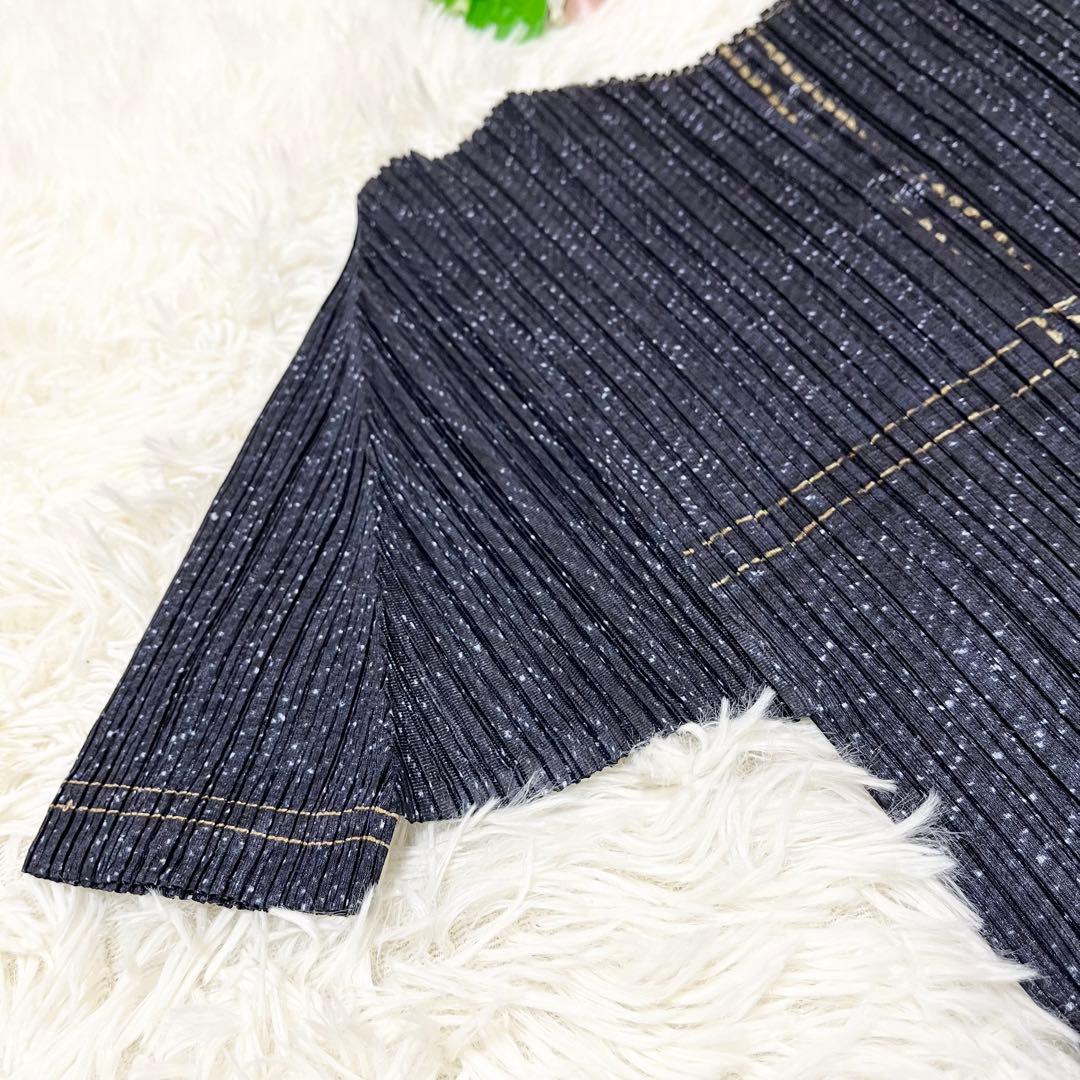 美品　PLEATS PLEASE セットアップ デニム転写 トップス　ロング丈