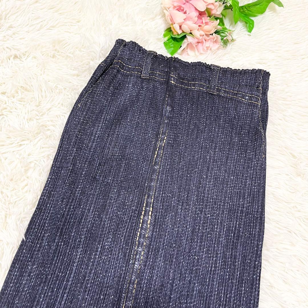 美品　PLEATS PLEASE セットアップ デニム転写 トップス　ロング丈