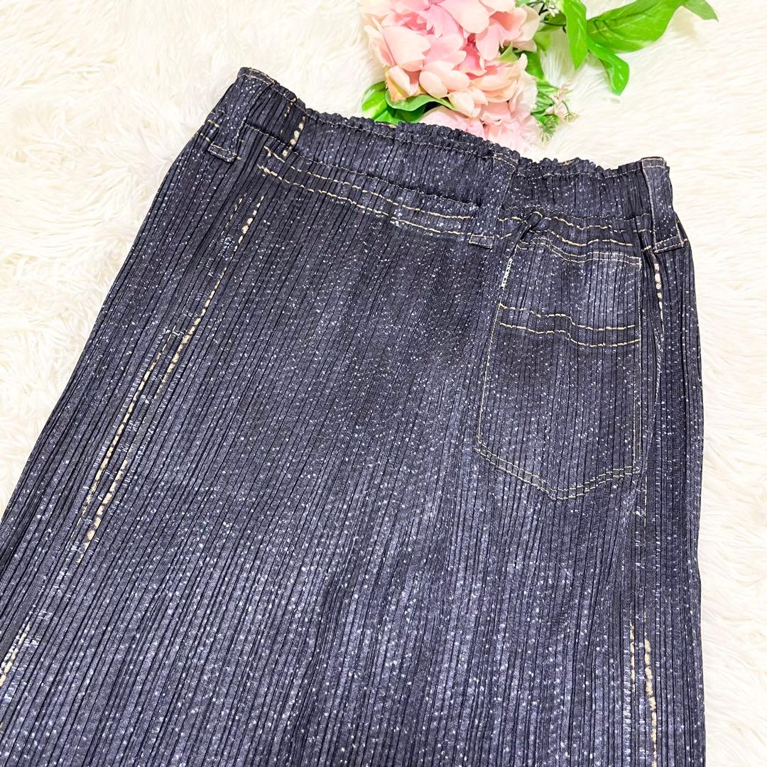 美品　PLEATS PLEASE セットアップ デニム転写 トップス　ロング丈