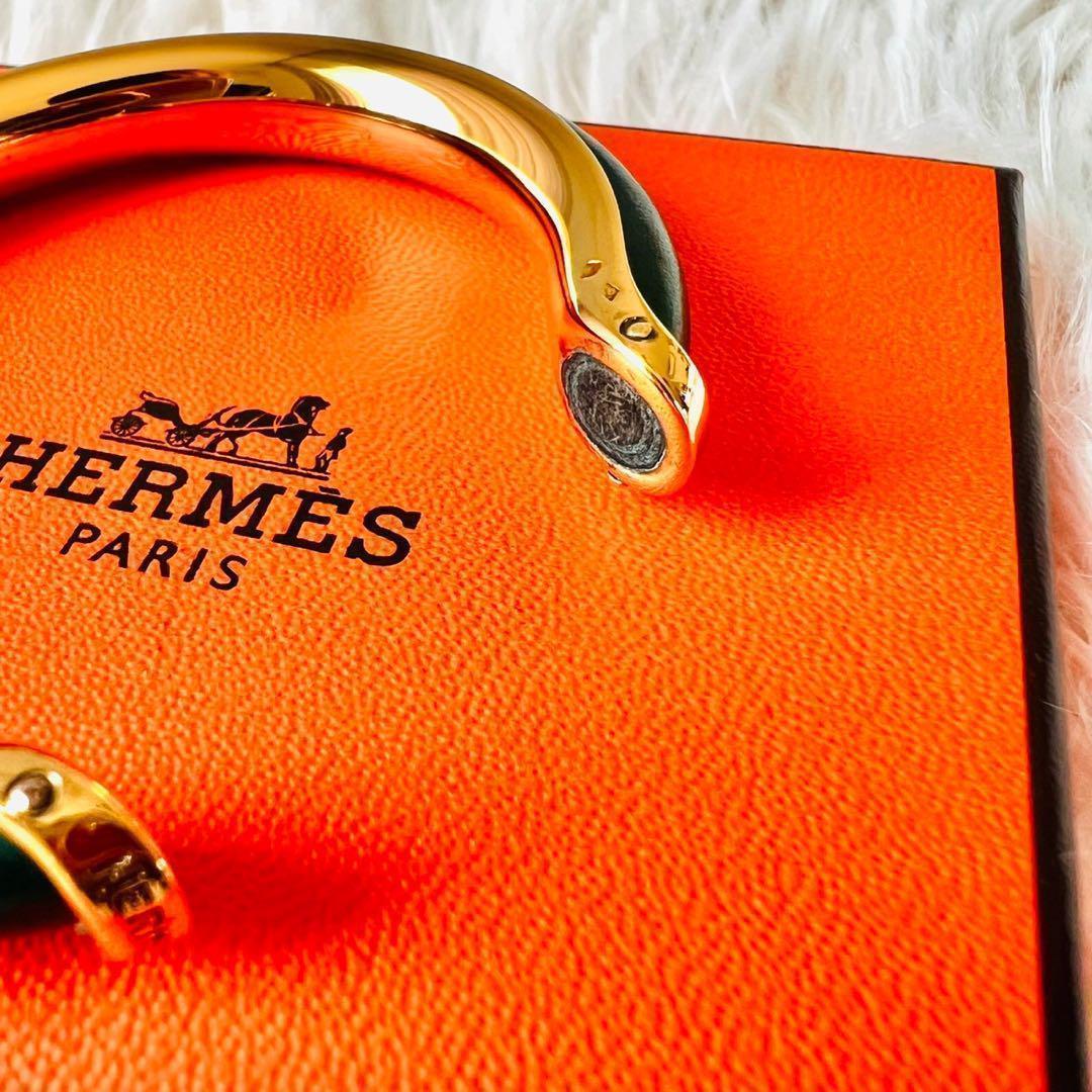 ✨美品✨HERMES　エルメス　バングル　フープ　レザーxイエローゴールド