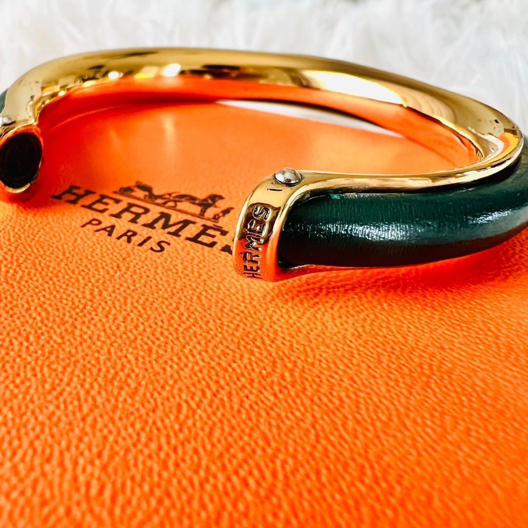 ✨美品✨HERMES　エルメス　バングル　フープ　レザーxイエローゴールド