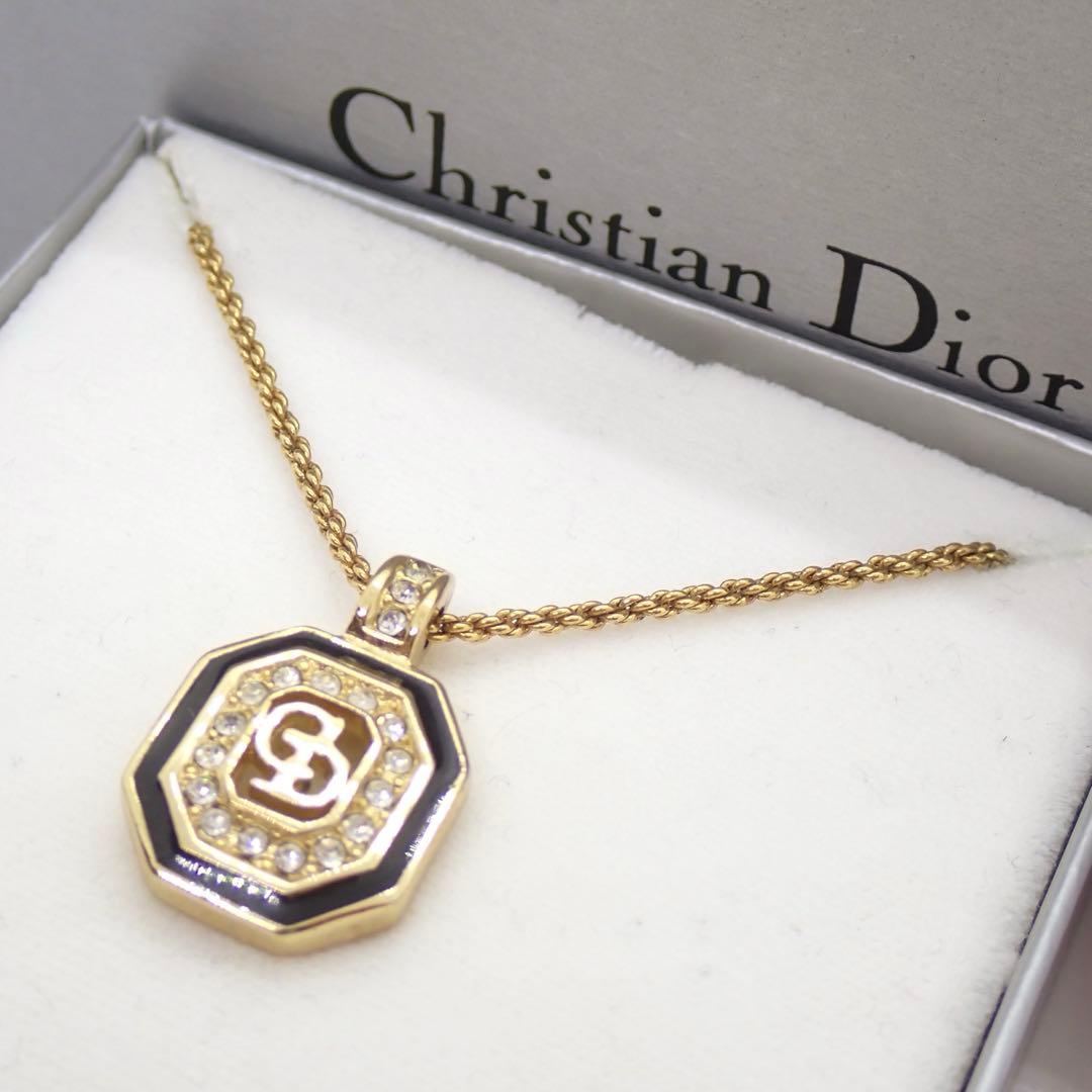 極美品　未使用級　クリスチャンディオール CDロゴ ネックレス 刻印　ストーン