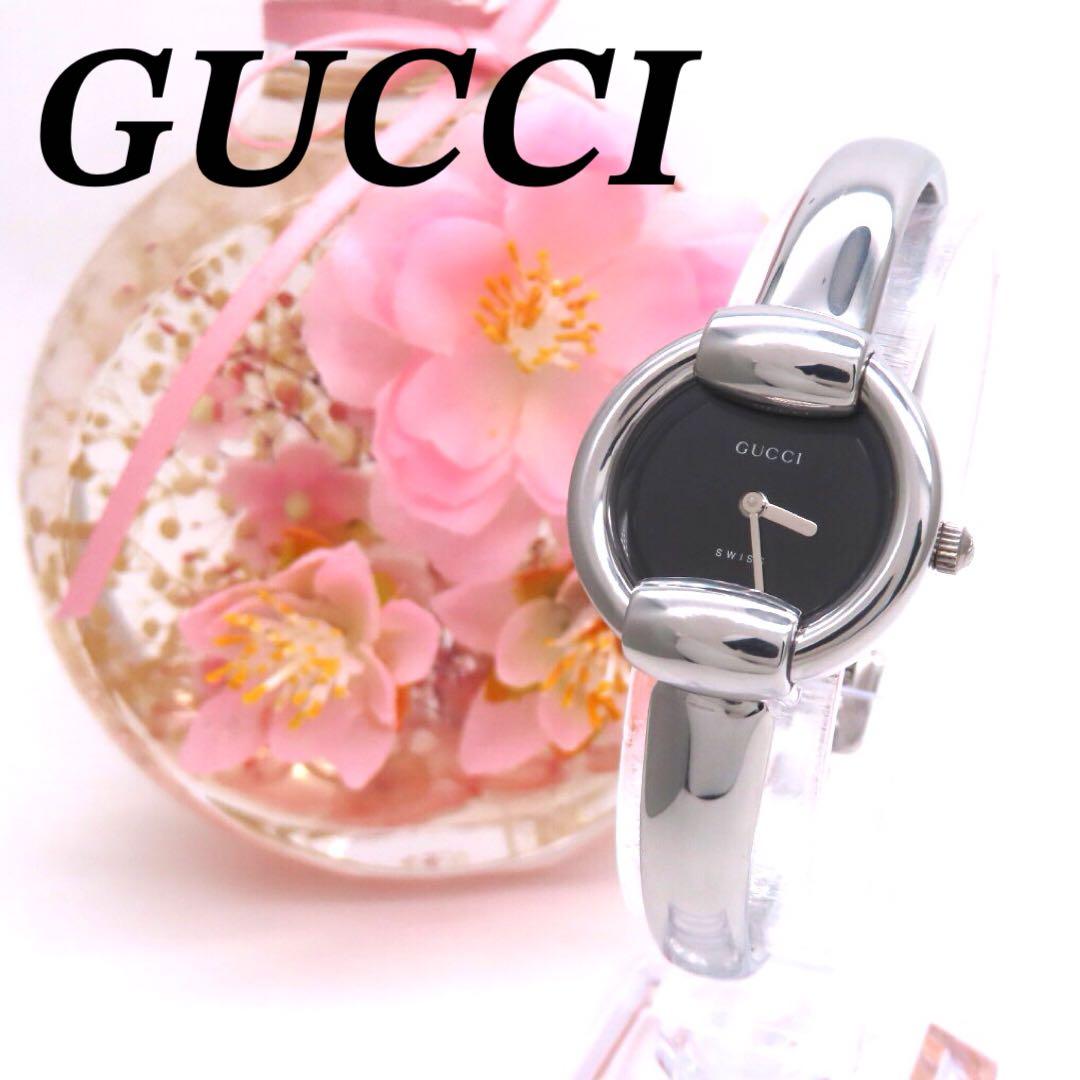 美品 1400L GUCCI グッチ 時計 ブラック バングル レディース