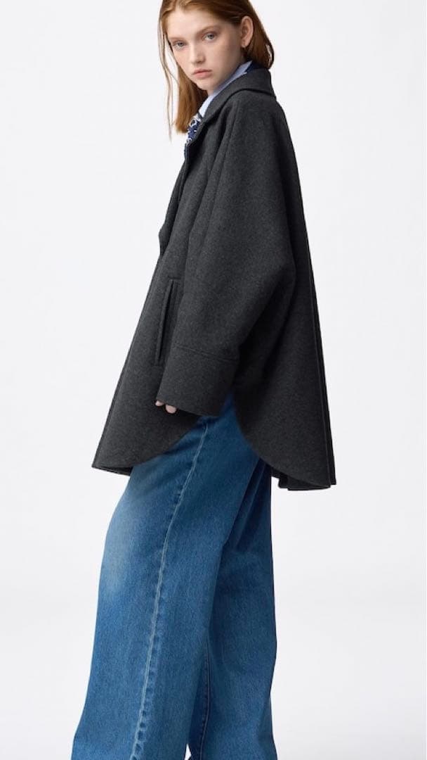 新品GUジーユー☆コージーメルトンケープコート M ネイビー