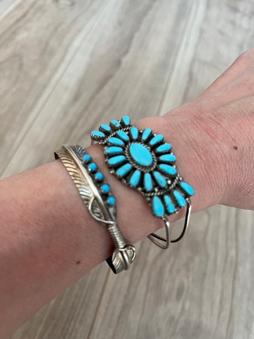 HARPOターコイズ　フラワー　バングル　インディアンジュエリー