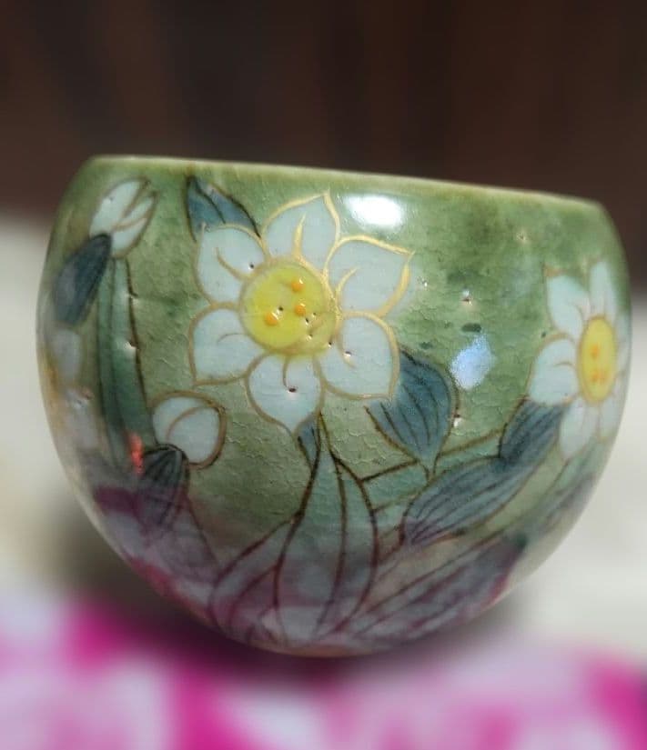 清水焼陶あん窯絵がわり玉湯のみ４客彩な花柄 湯飲みセット